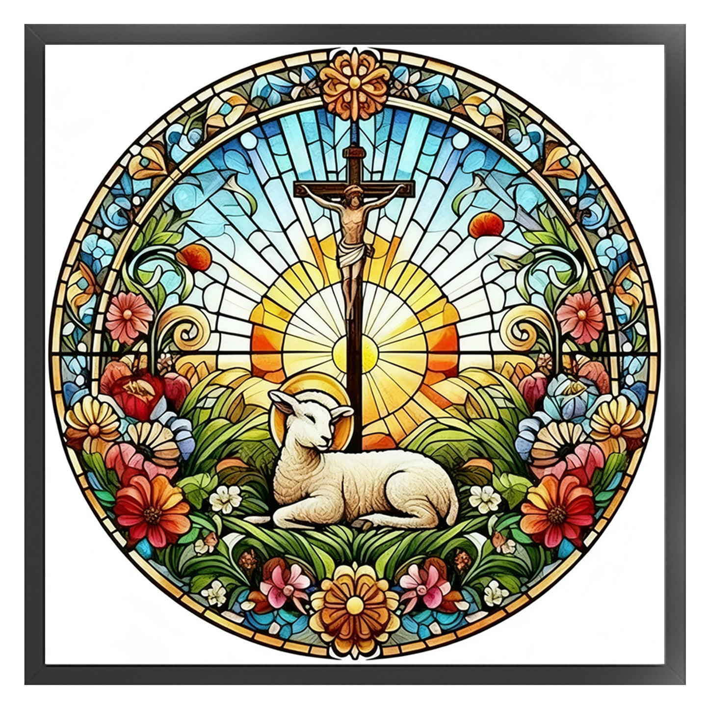 Glass Painting - Cross - Full 14CT Stamped Cross Stitch 40x40CM - Huacan