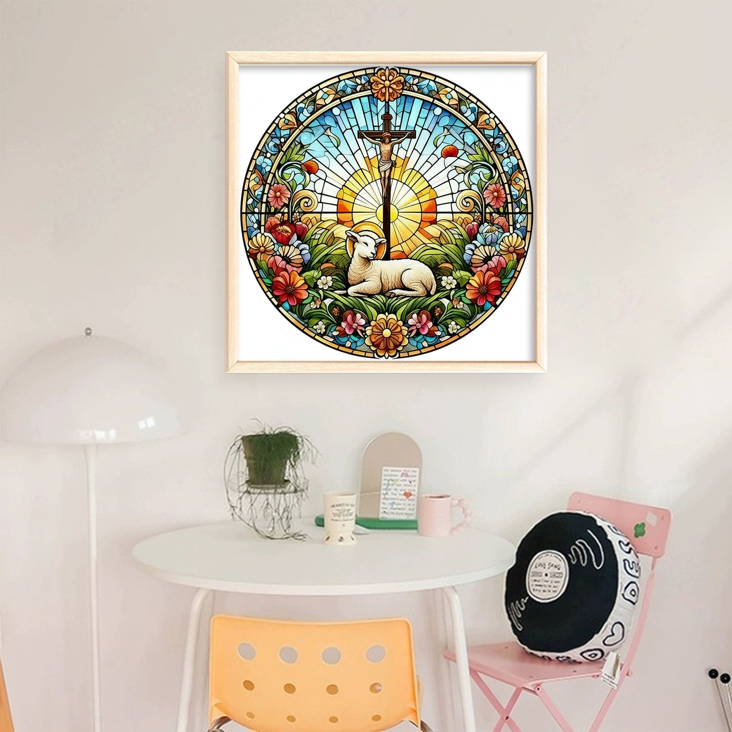 Glass Painting - Cross - Full 14CT Stamped Cross Stitch 40x40CM - Huacan