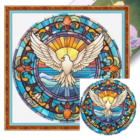 Glass Painting - Dove - Full 14CT Stamped Cross Stitch 40x40CM - Huacan