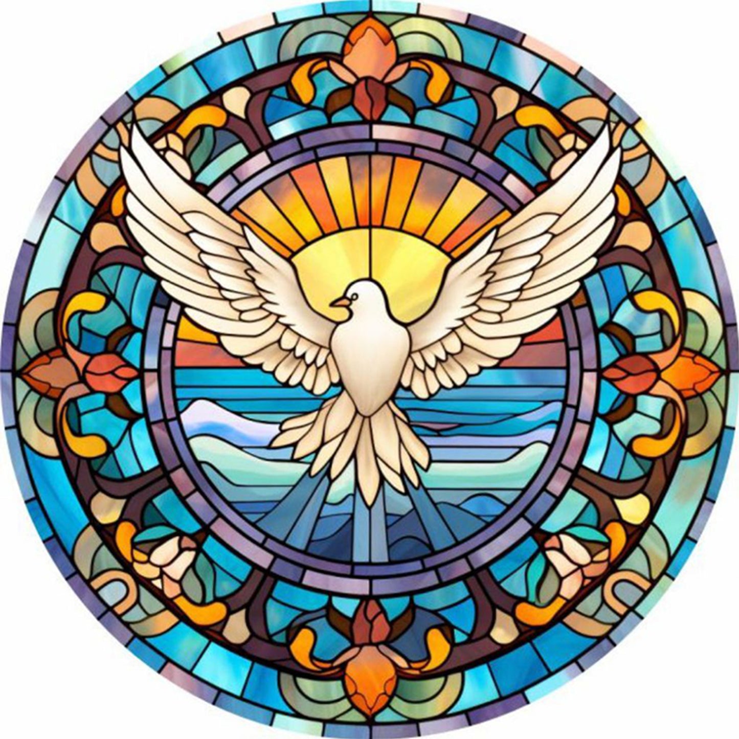 Glass Painting - Dove - Full 14CT Stamped Cross Stitch 40x40CM - Huacan