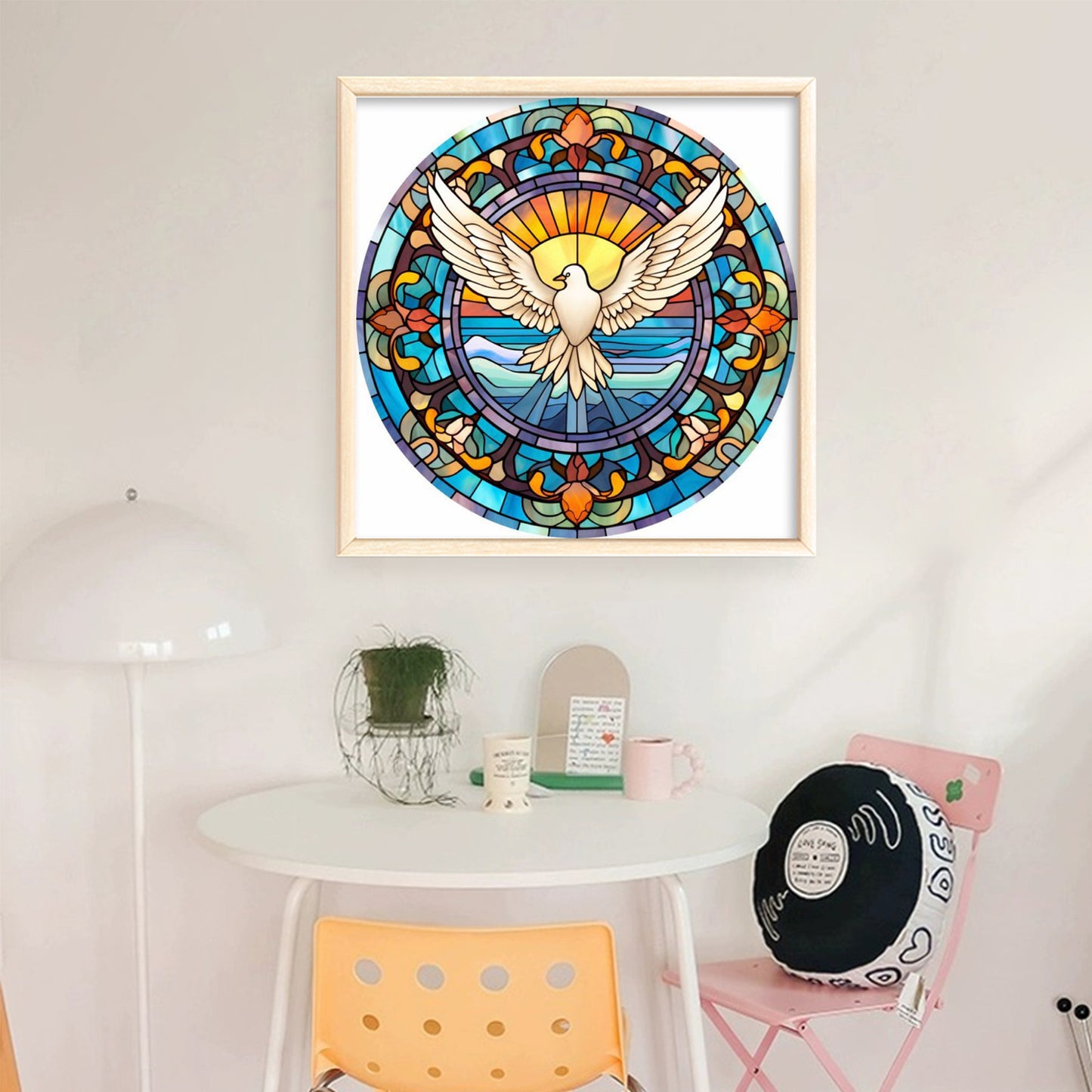 Glass Painting - Dove - Full 14CT Stamped Cross Stitch 40x40CM - Huacan