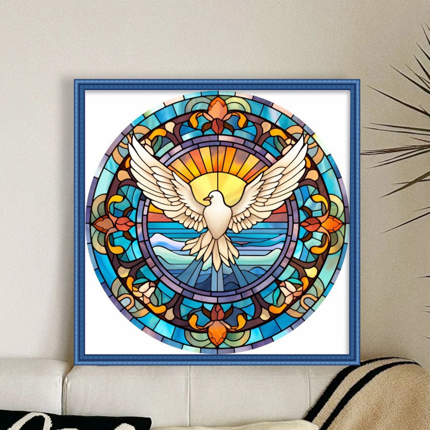 Glass Painting - Dove - Full 14CT Stamped Cross Stitch 40x40CM - Huacan