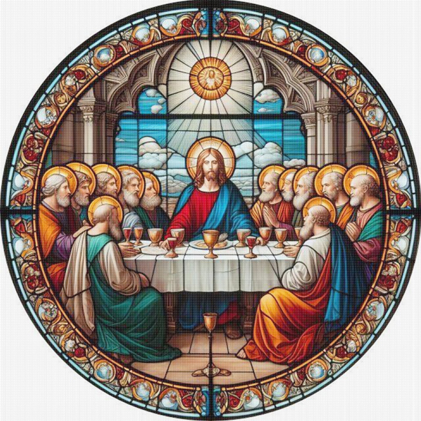 Glass Painting - Jesus - Full 14CT Stamped Cross Stitch 40x40CM - Huacan