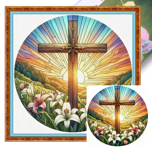 Glass Painting - Jesus - Full 14CT Stamped Cross Stitch 40x40CM - Huacan