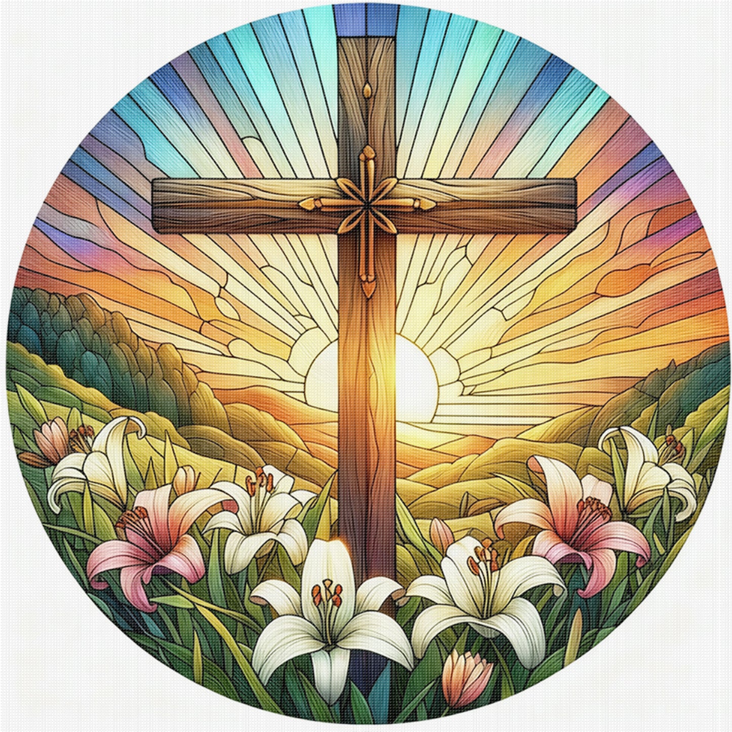 Glass Painting - Jesus - Full 14CT Stamped Cross Stitch 40x40CM - Huacan