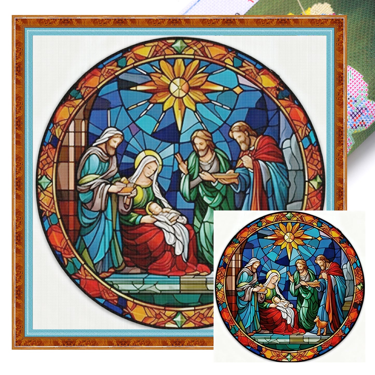 Glass Painting - Jesus - Full 14CT Stamped Cross Stitch 40x40CM - Huacan