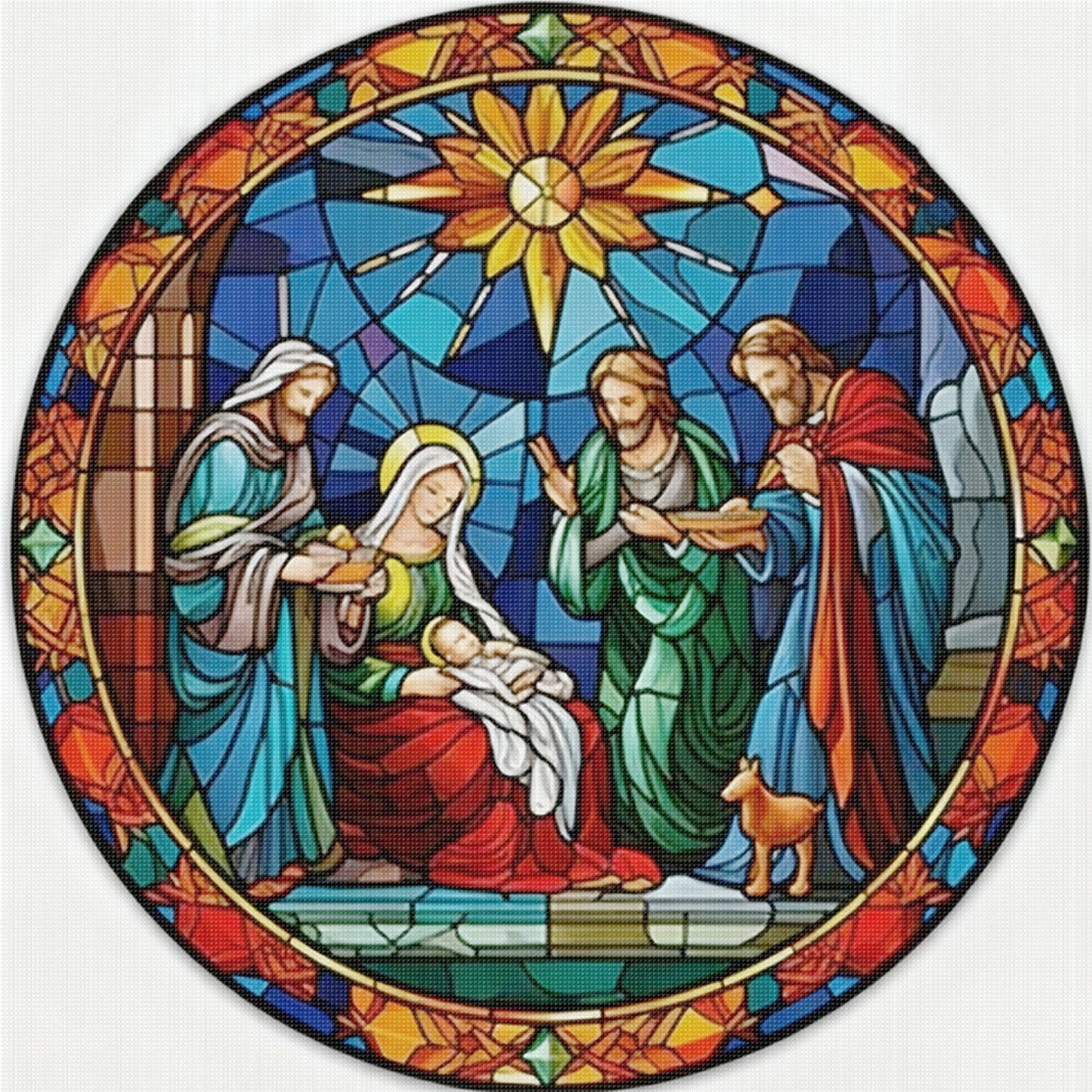 Glass Painting - Jesus - Full 14CT Stamped Cross Stitch 40x40CM - Huacan