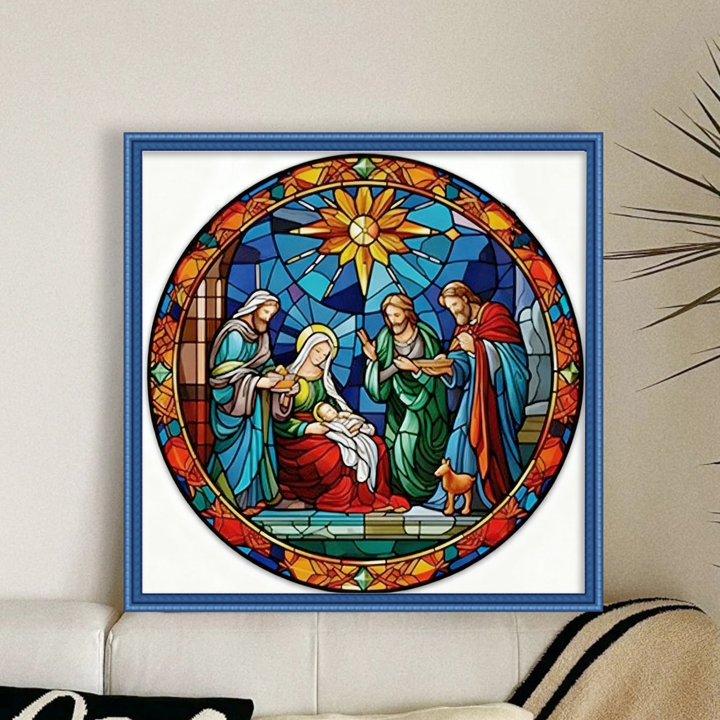 Glass Painting - Jesus - Full 14CT Stamped Cross Stitch 40x40CM - Huacan