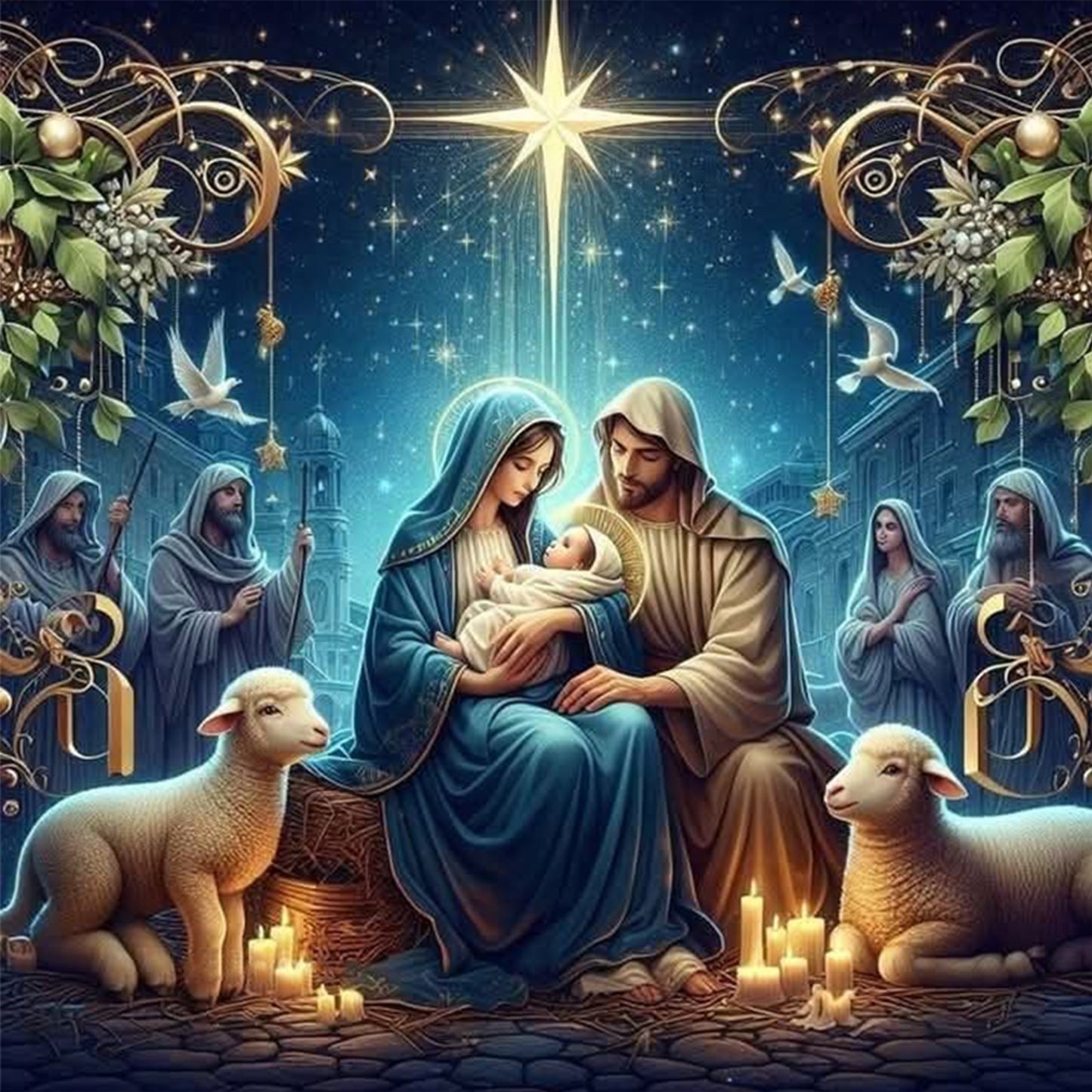 Christmas Jesus - Full 14CT Stamped Cross Stitch 40x40CM - Huacan
