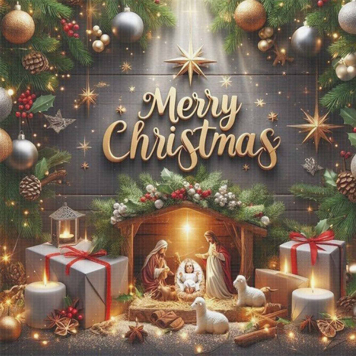 Christmas Jesus - Full 14CT Stamped Cross Stitch 40x40CM - Huacan