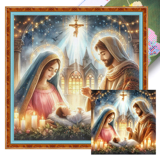 Christmas Jesus - Full 14CT Stamped Cross Stitch 40x40CM - Huacan