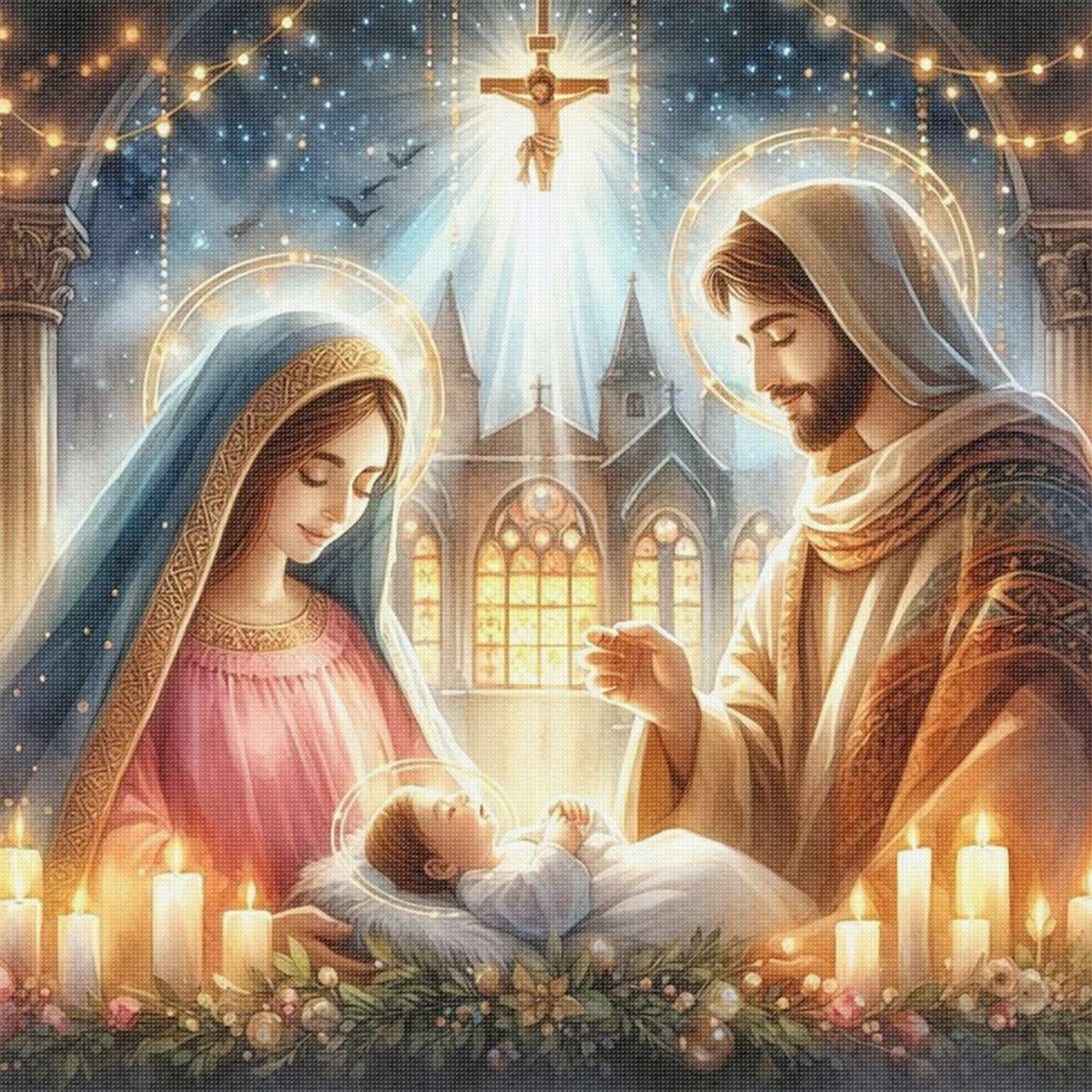 Christmas Jesus - Full 14CT Stamped Cross Stitch 40x40CM - Huacan