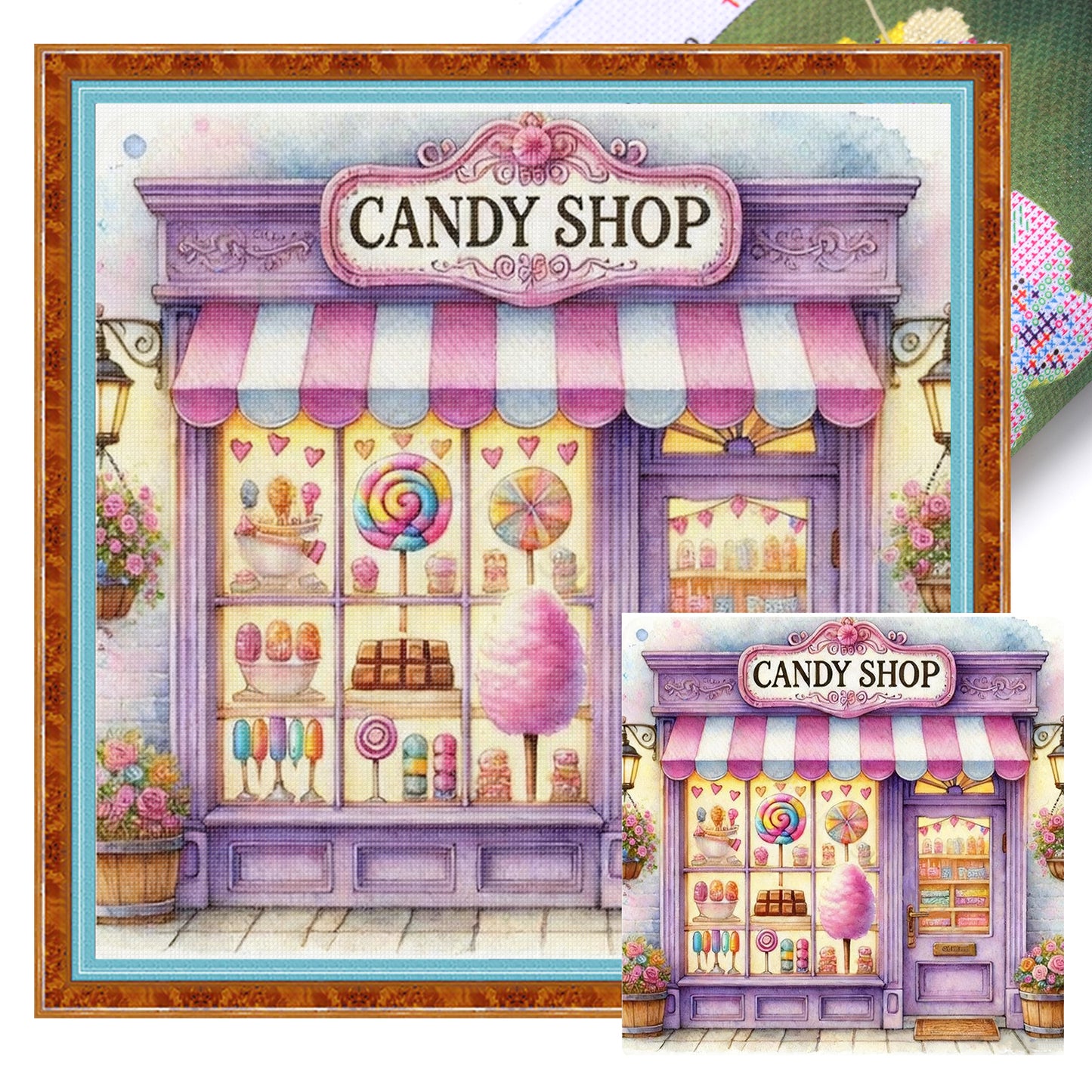 Purple Candy Shop - Full 11CT Stamped Cross Stitch 40x40CM - Huacan