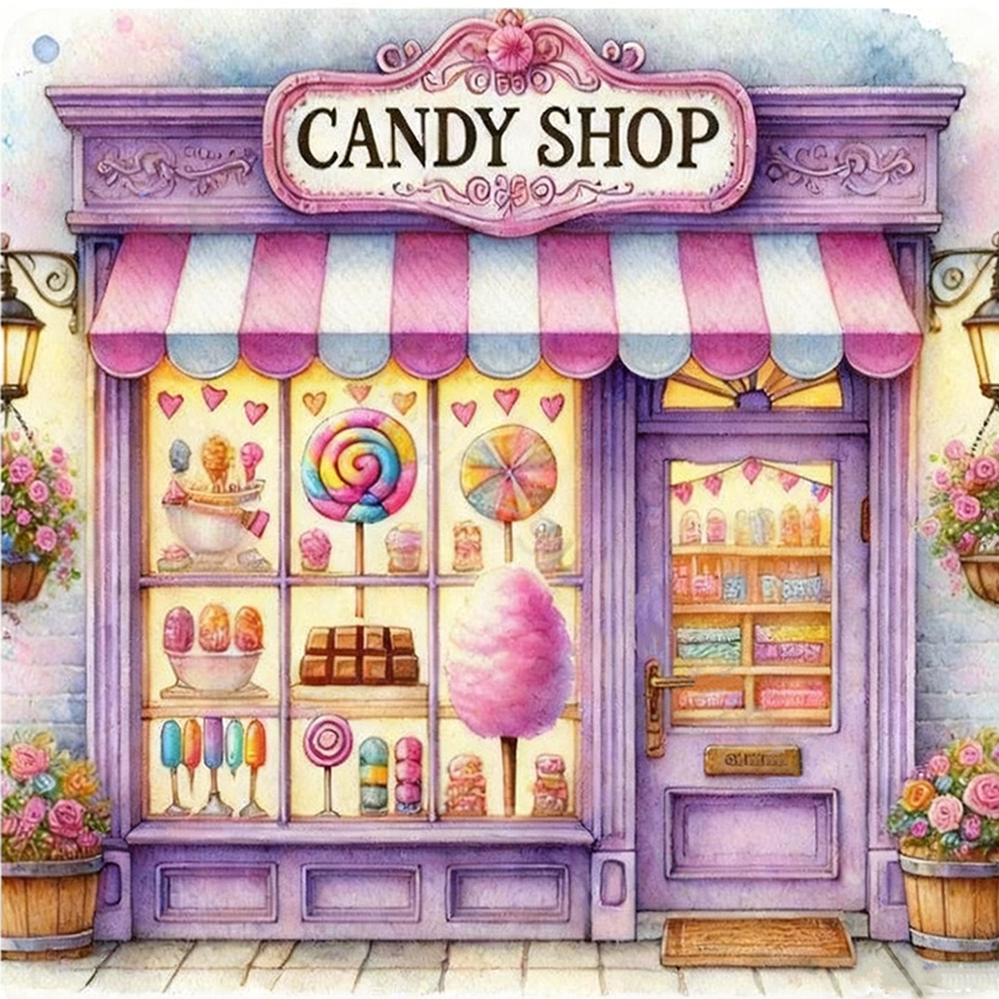 Purple Candy Shop - Full 11CT Stamped Cross Stitch 40x40CM - Huacan