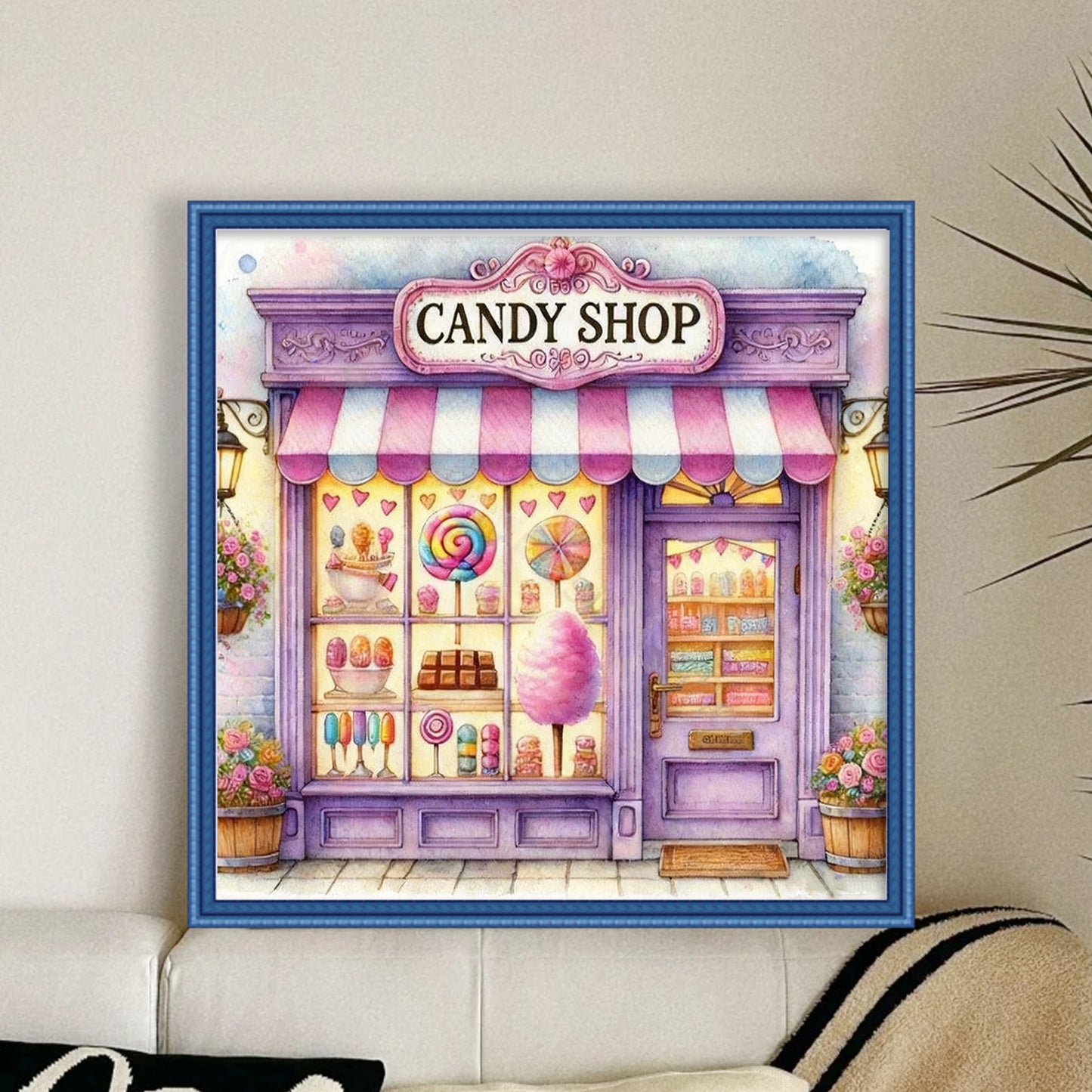 Purple Candy Shop - Full 11CT Stamped Cross Stitch 40x40CM - Huacan