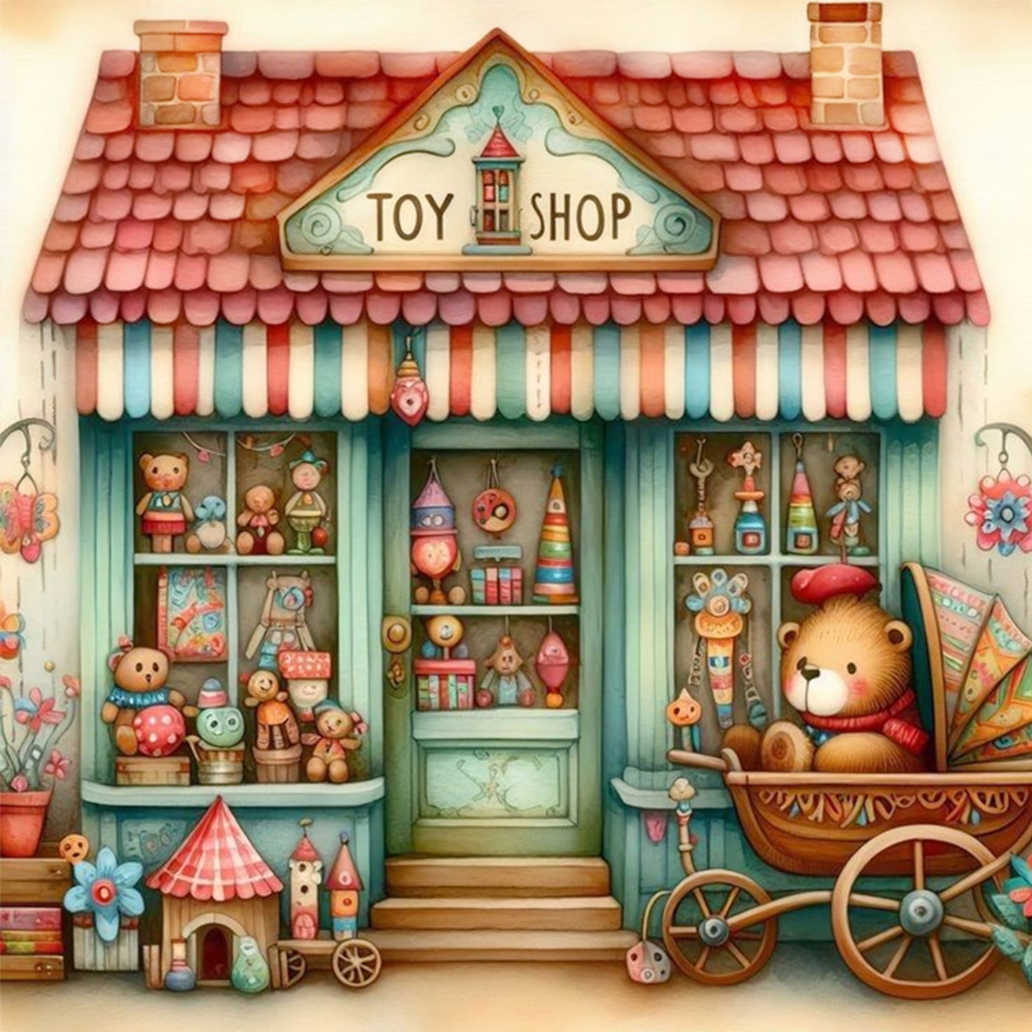 Toy Shop - Full 11CT Stamped Cross Stitch 40x40CM - Huacan