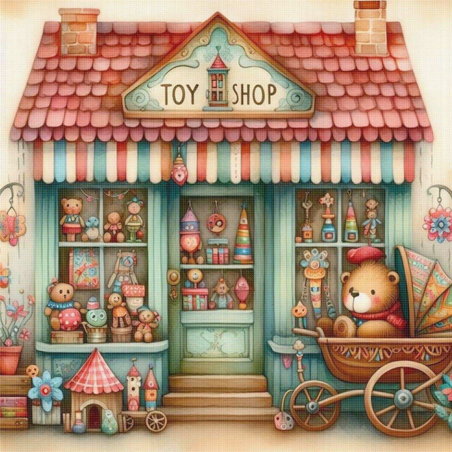 Toy Shop - Full 11CT Stamped Cross Stitch 40x40CM - Huacan