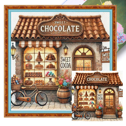 Chocolate Shop - Full 11CT Stamped Cross Stitch 40x40CM - Huacan