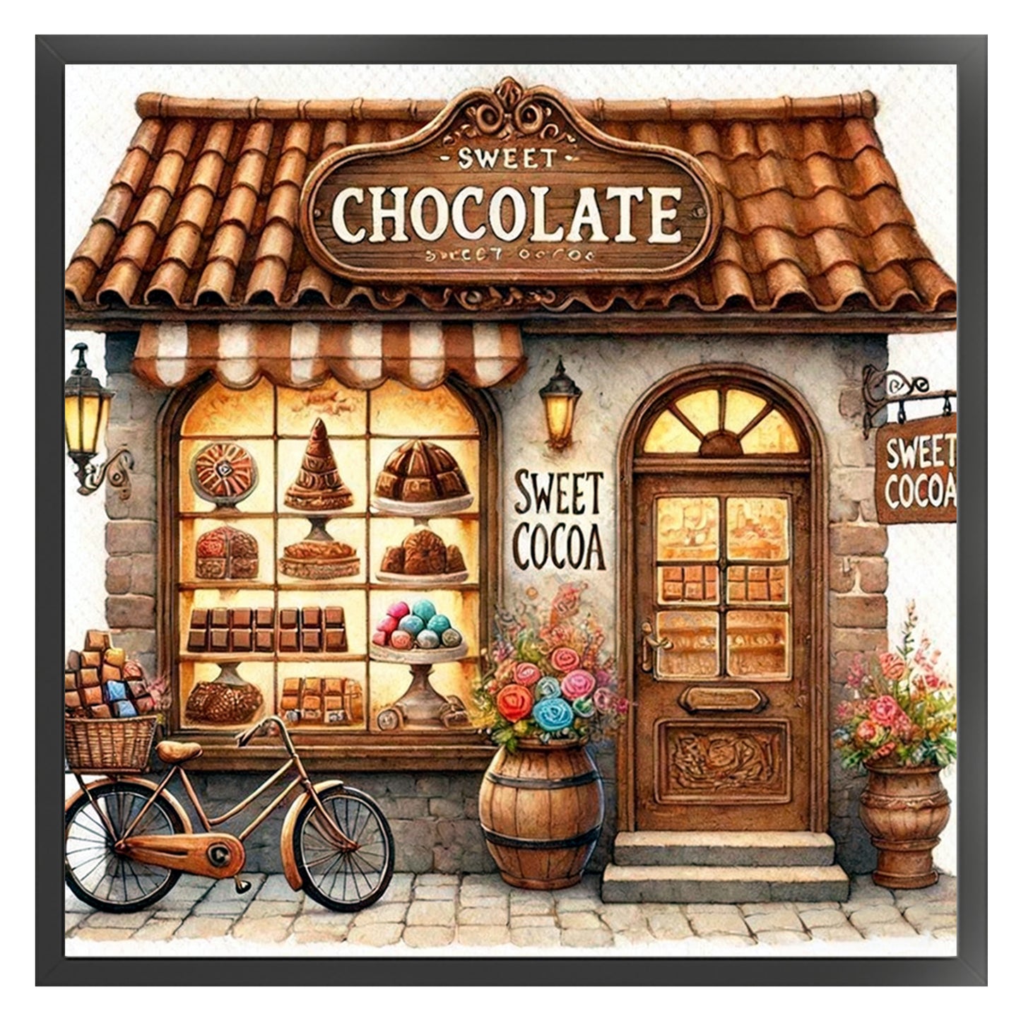 Chocolate Shop - Full 11CT Stamped Cross Stitch 40x40CM - Huacan