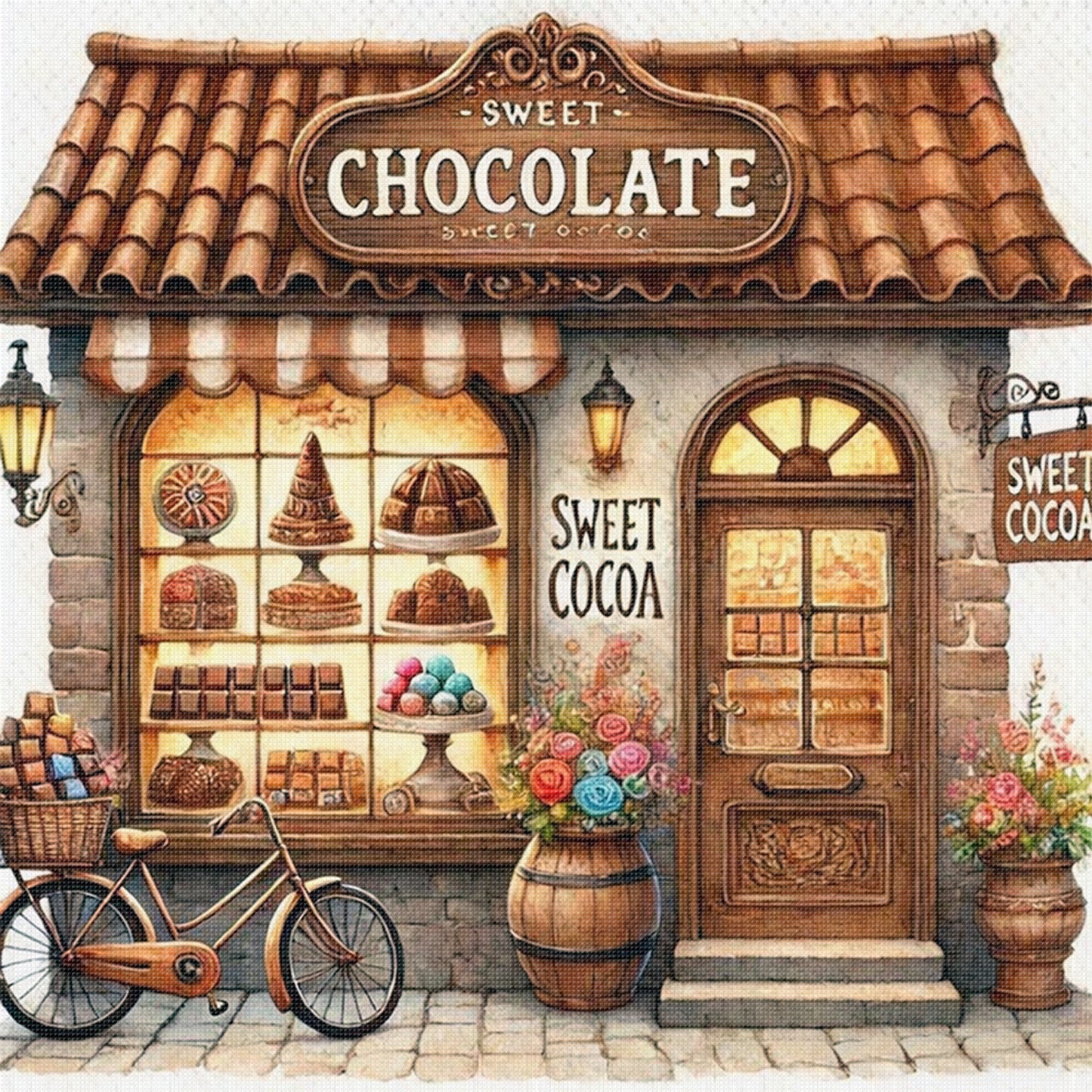 Chocolate Shop - Full 11CT Stamped Cross Stitch 40x40CM - Huacan