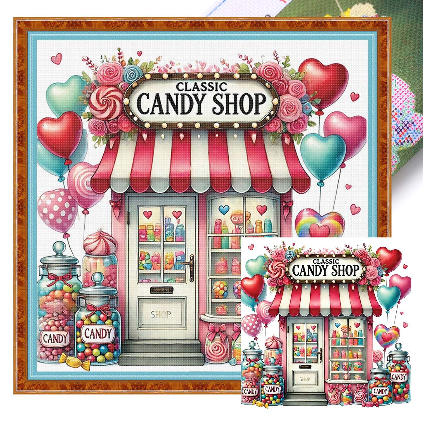 Candy Shop - Full 11CT Stamped Cross Stitch 40x40CM - Huacan