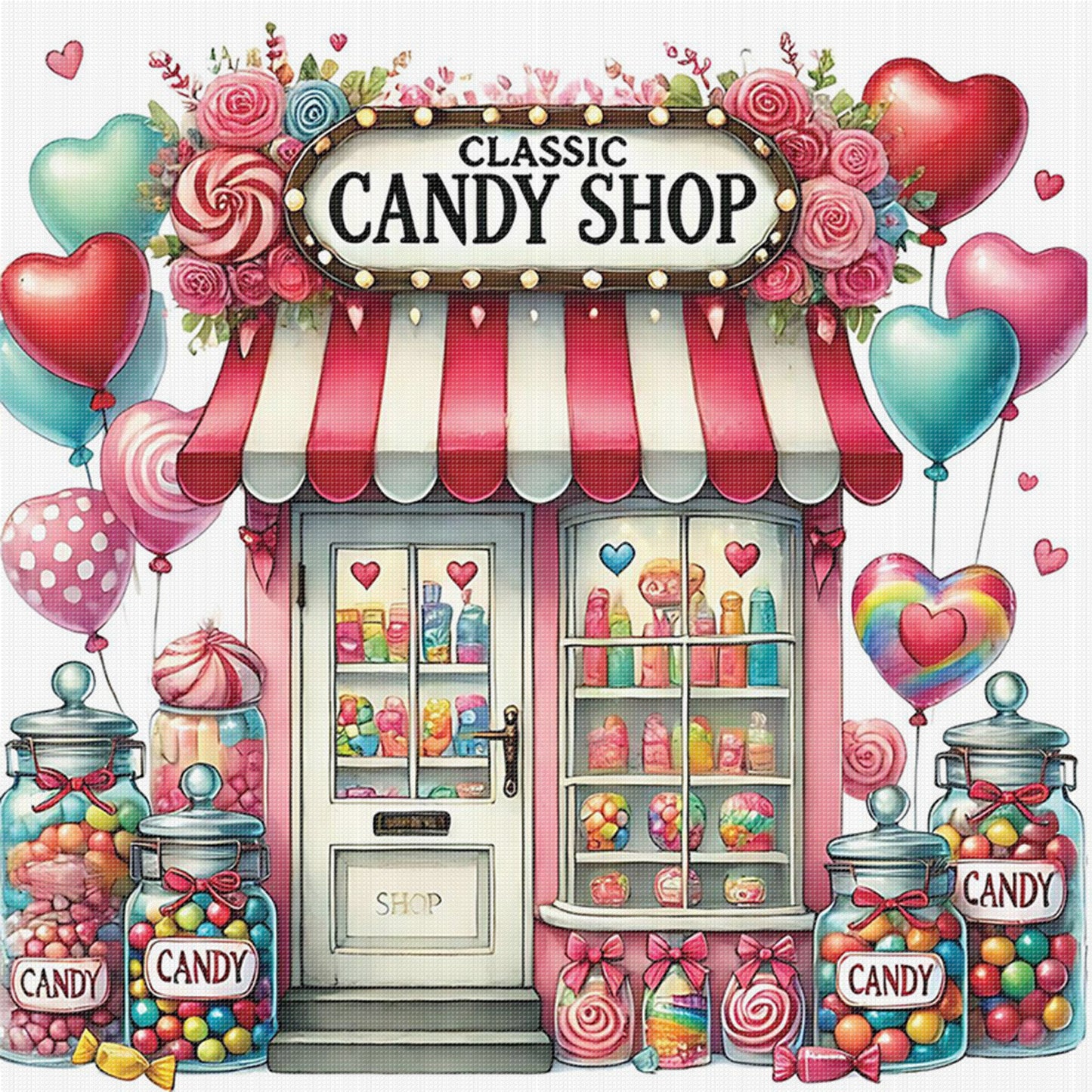Candy Shop - Full 11CT Stamped Cross Stitch 40x40CM - Huacan