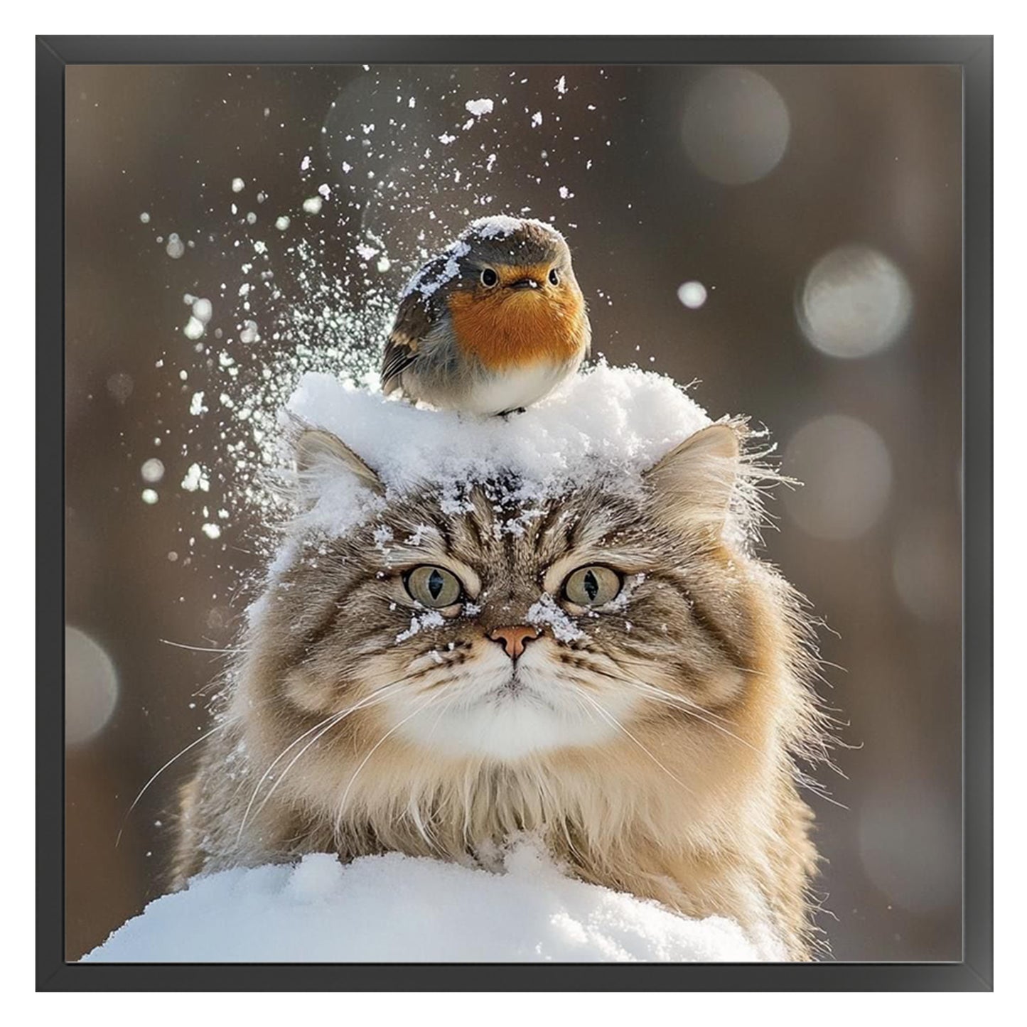 Cat And Bird - Full 11CT Stamped Cross Stitch 40x40CM - Huacan