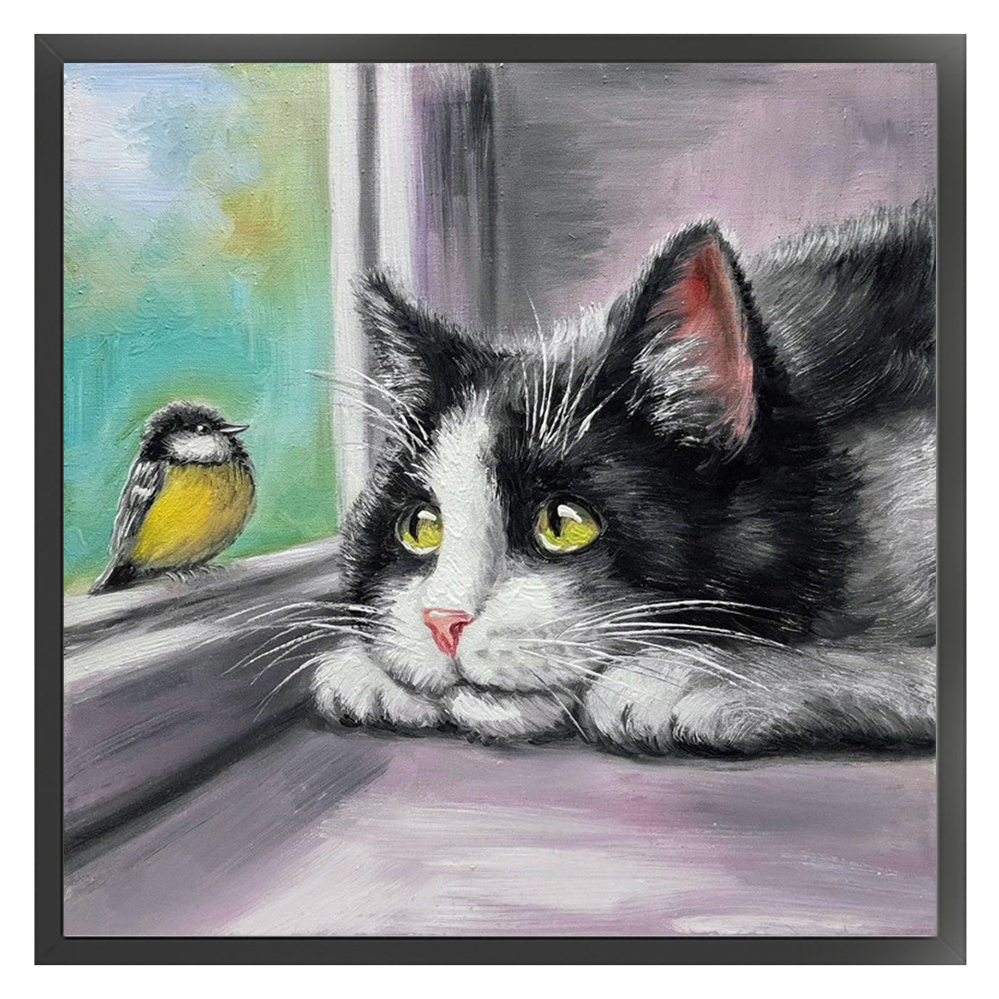 Cat And Bird - Full 11CT Stamped Cross Stitch 40x40CM - Huacan