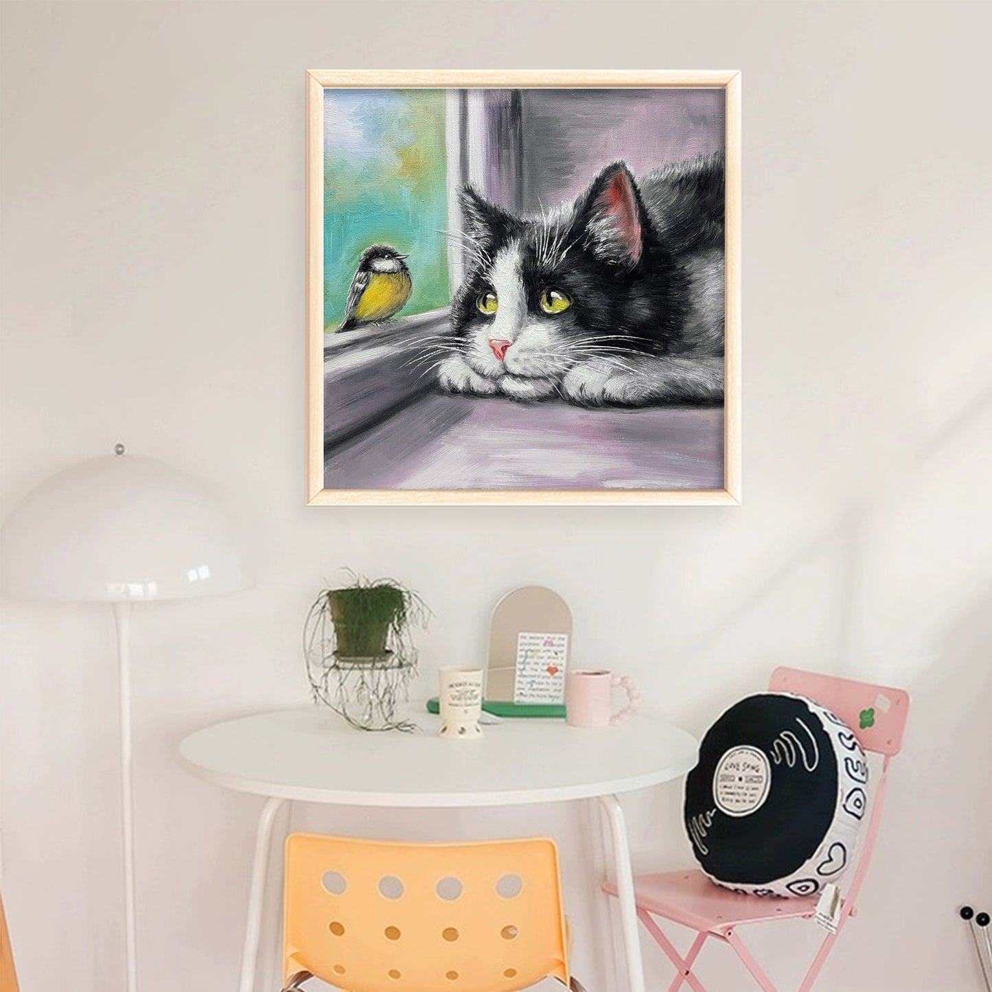 Cat And Bird - Full 11CT Stamped Cross Stitch 40x40CM - Huacan