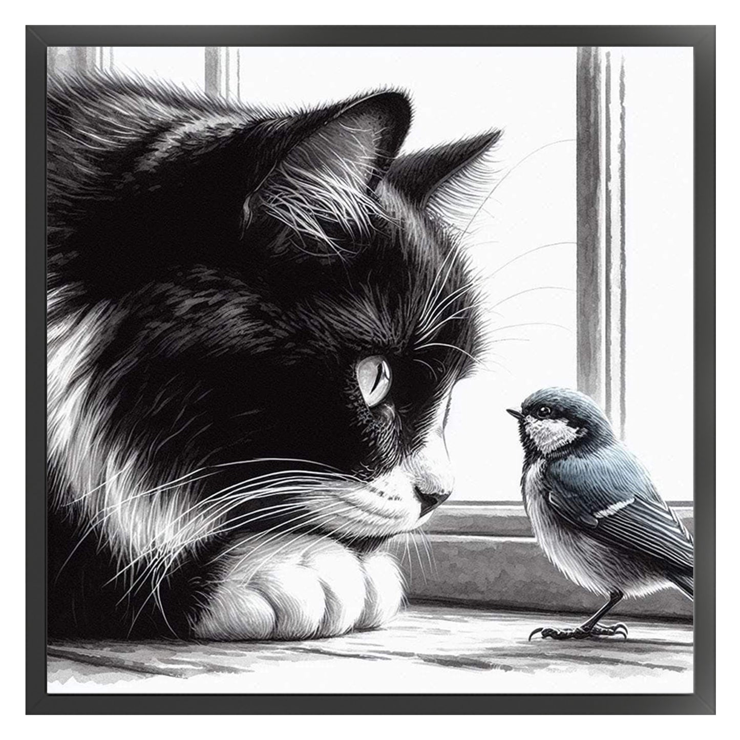 Cat And Bird - Full 11CT Stamped Cross Stitch 40x40CM - Huacan