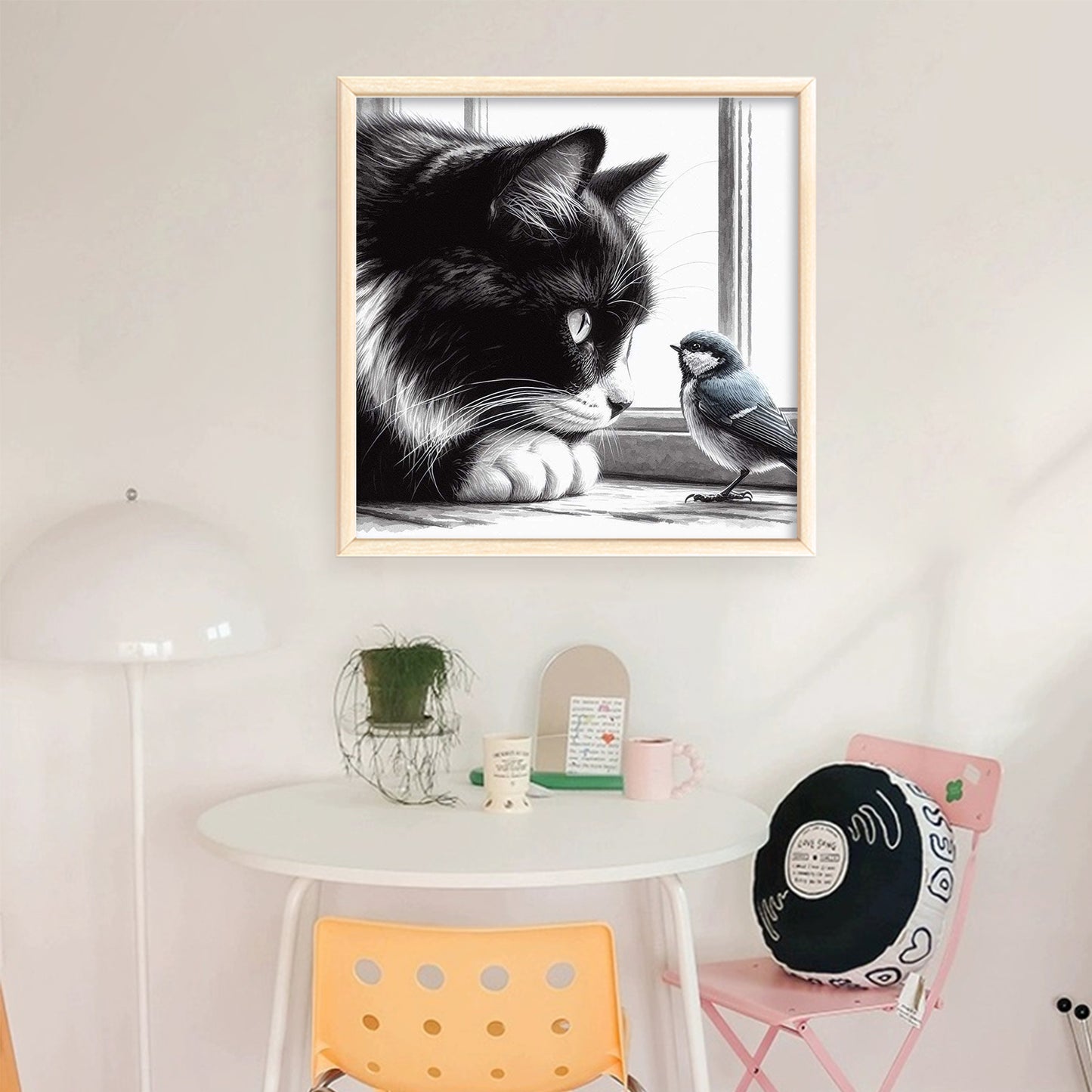 Cat And Bird - Full 11CT Stamped Cross Stitch 40x40CM - Huacan