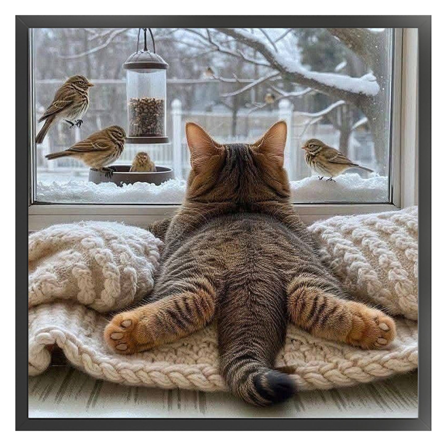 Cat And Bird - Full 11CT Stamped Cross Stitch 40x40CM - Huacan