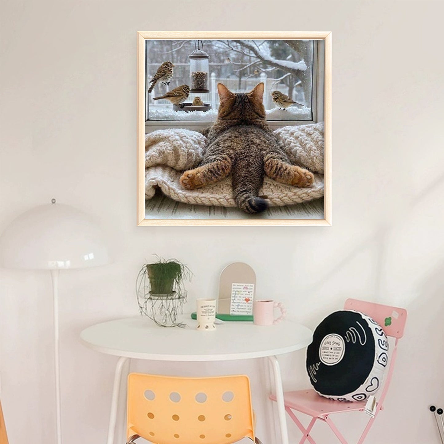 Cat And Bird - Full 11CT Stamped Cross Stitch 40x40CM - Huacan
