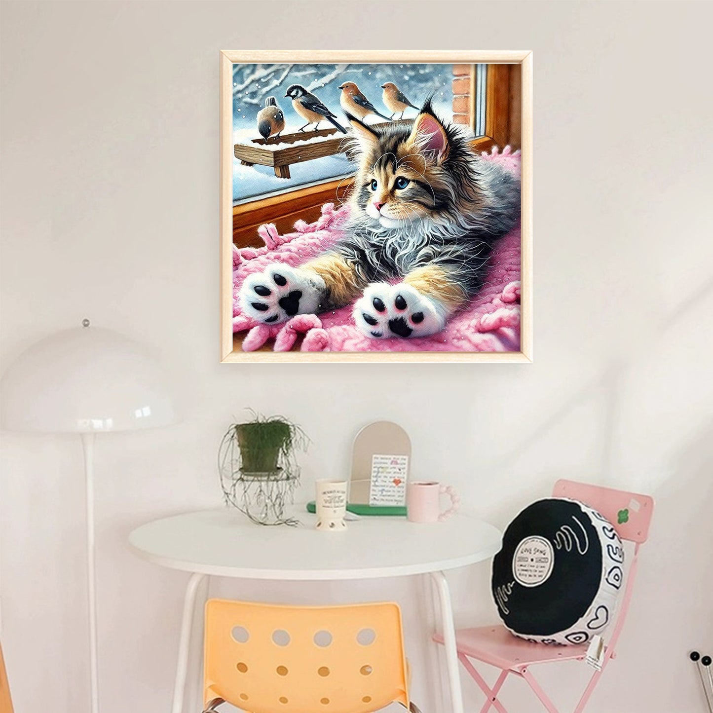 Cat And Bird - Full 11CT Stamped Cross Stitch 40x40CM - Huacan