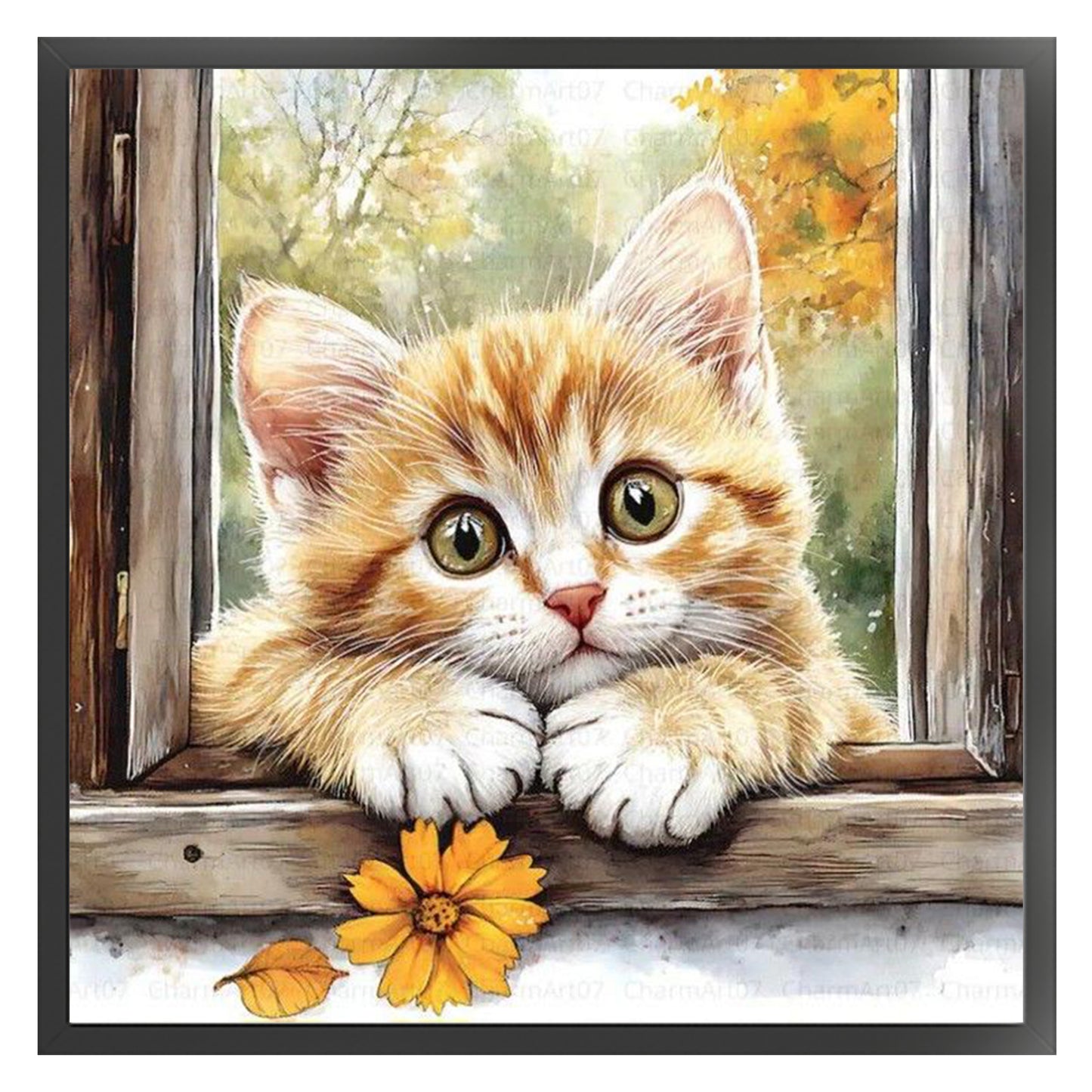 Orange Cat By Window - Full 11CT Stamped Cross Stitch 40x40CM - Huacan