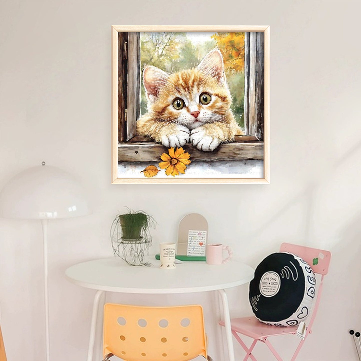 Orange Cat By Window - Full 11CT Stamped Cross Stitch 40x40CM - Huacan