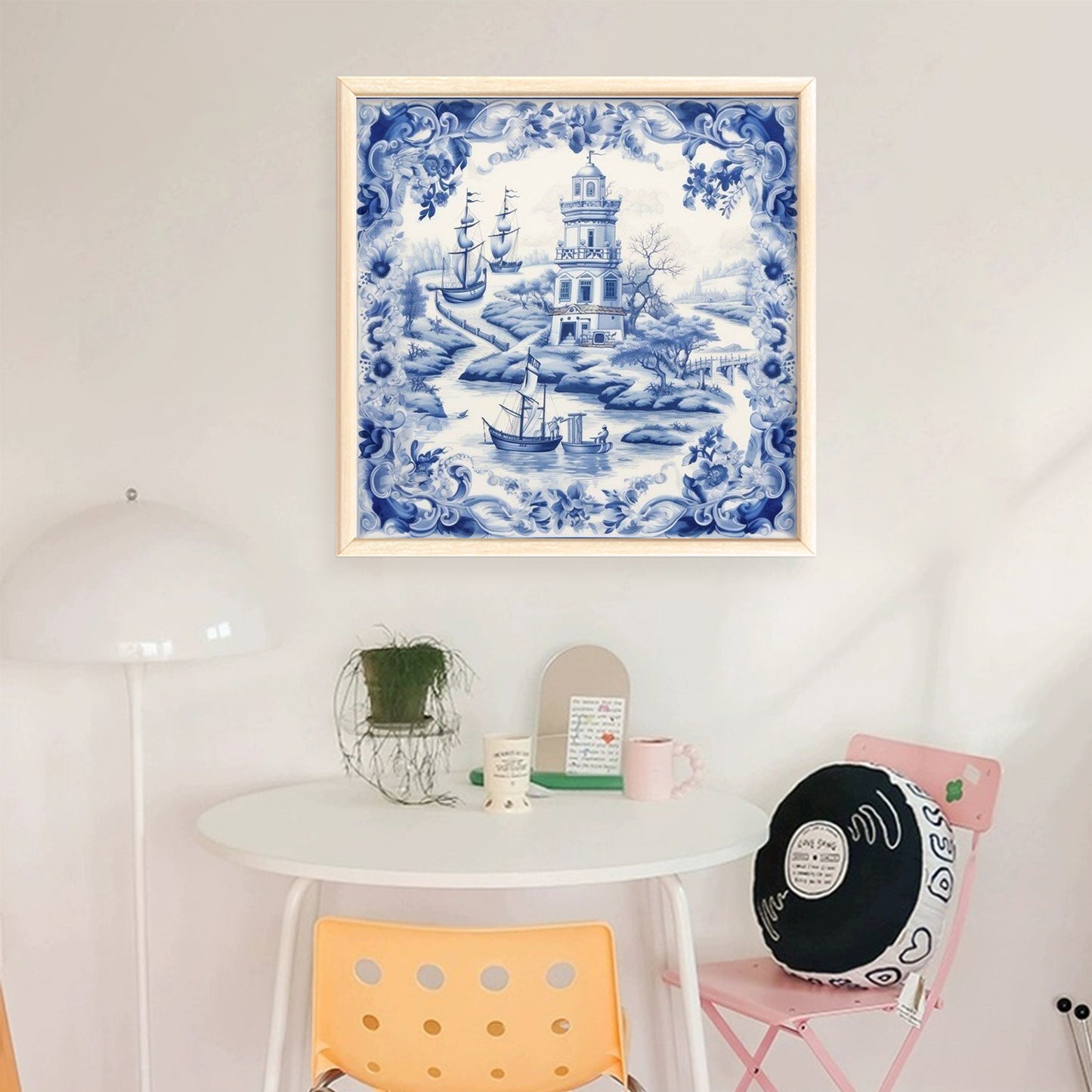 Blue And White Lighthouse - Full 11CT Stamped Cross Stitch 50x50CM - Huacan