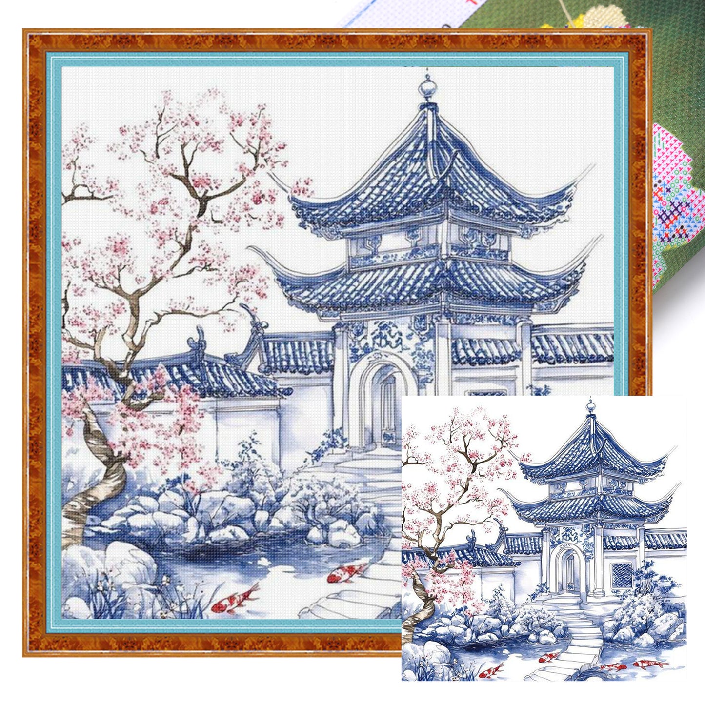 Chinese Garden - Full 11CT Stamped Cross Stitch 50x50CM - Huacan