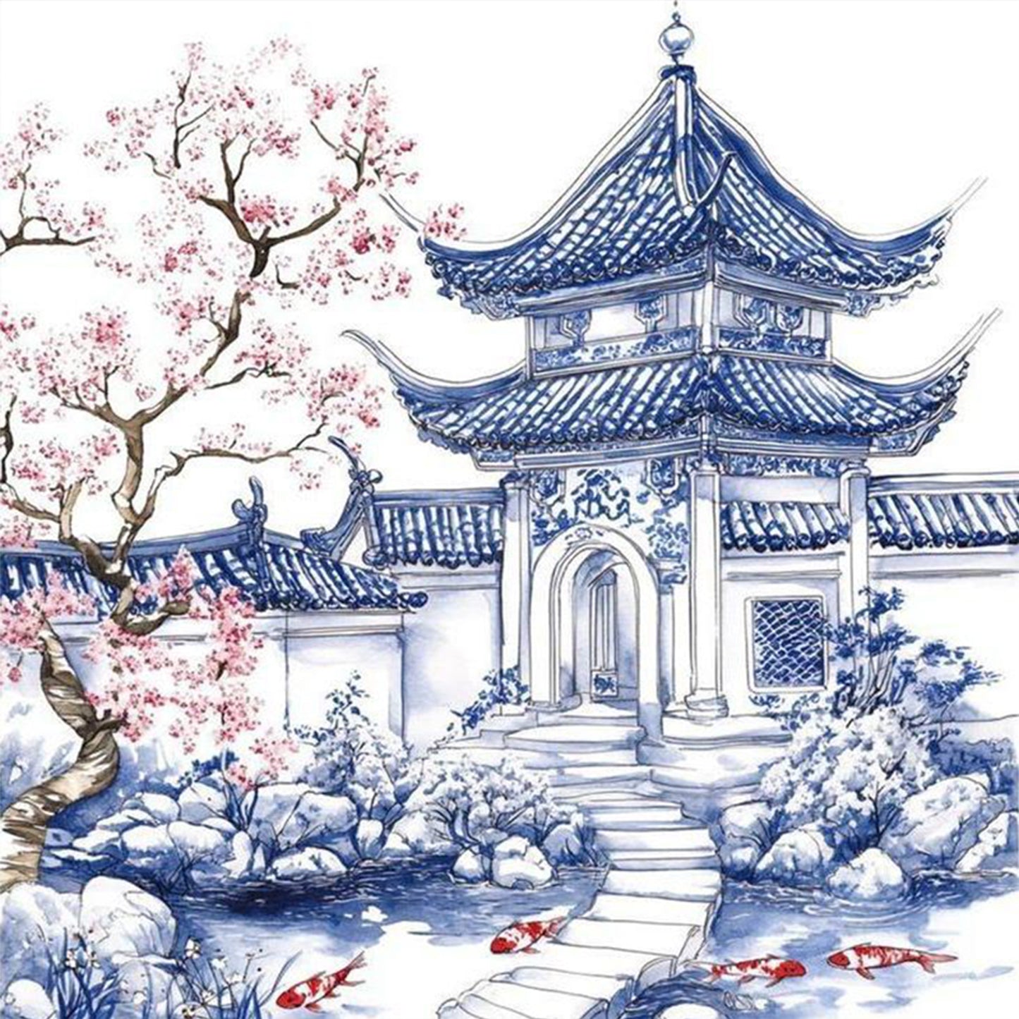 Chinese Garden - Full 11CT Stamped Cross Stitch 50x50CM - Huacan