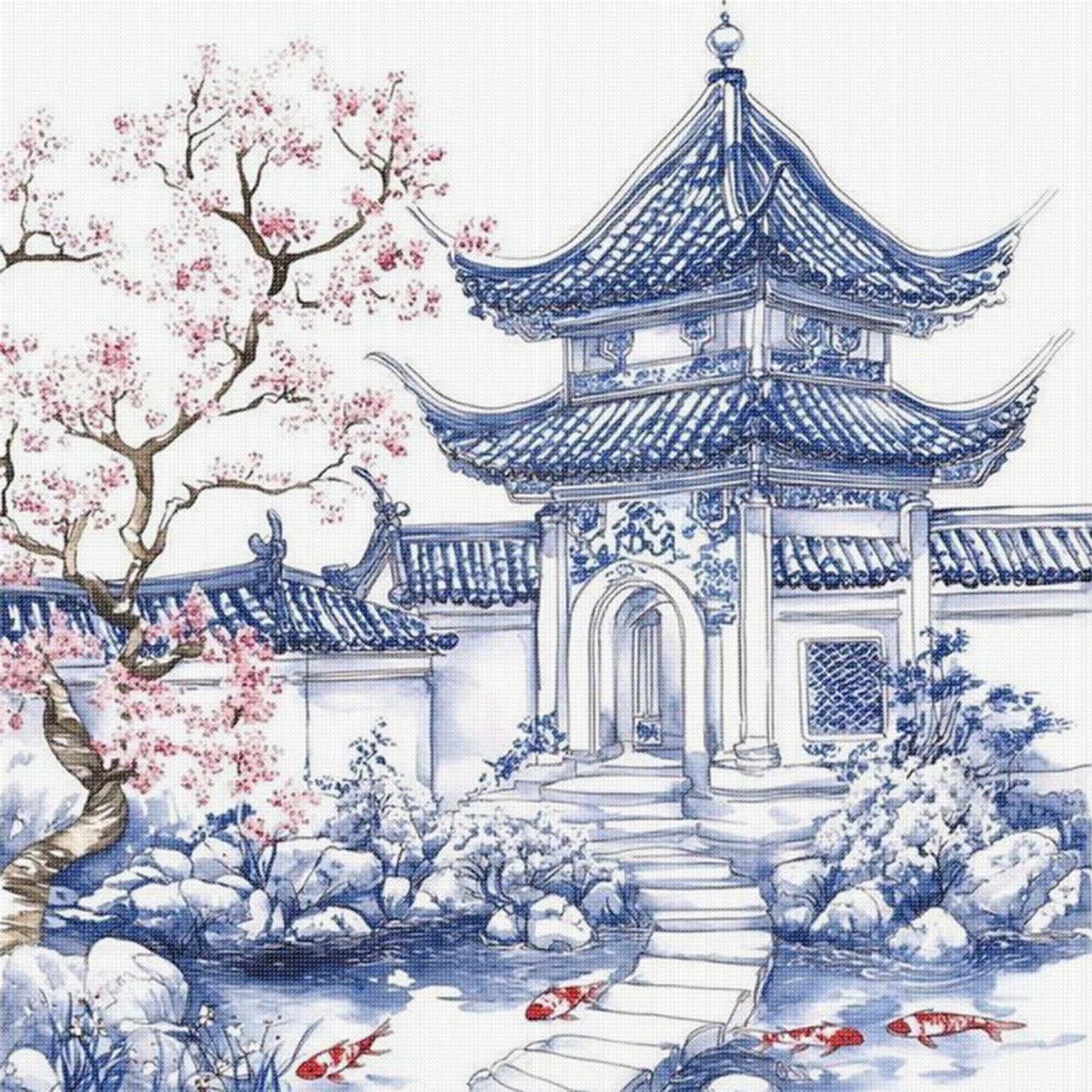 Chinese Garden - Full 11CT Stamped Cross Stitch 50x50CM - Huacan