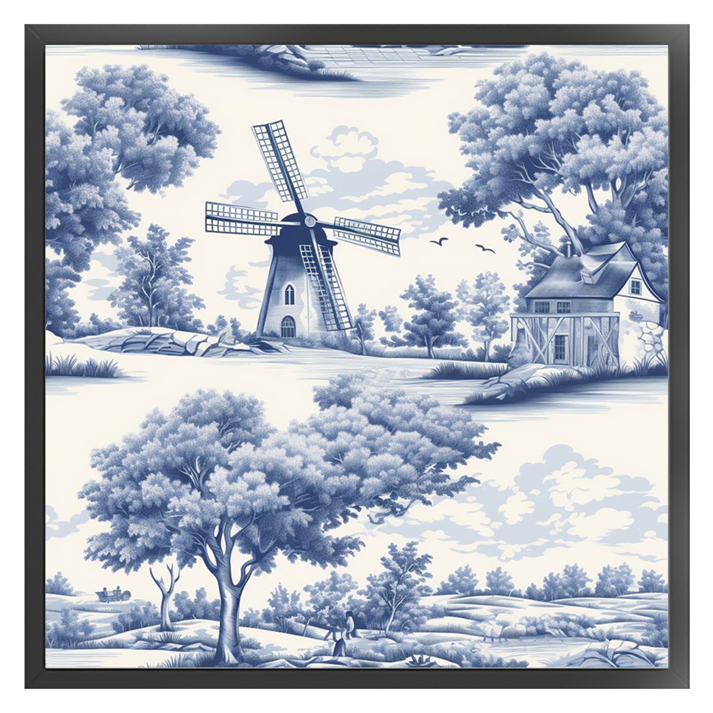 Blue And White Windmill - Full 11CT Stamped Cross Stitch 50x50CM - Huacan