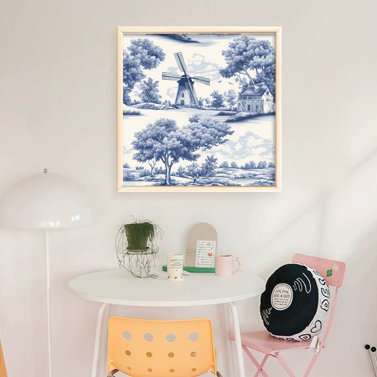 Blue And White Windmill - Full 11CT Stamped Cross Stitch 50x50CM - Huacan