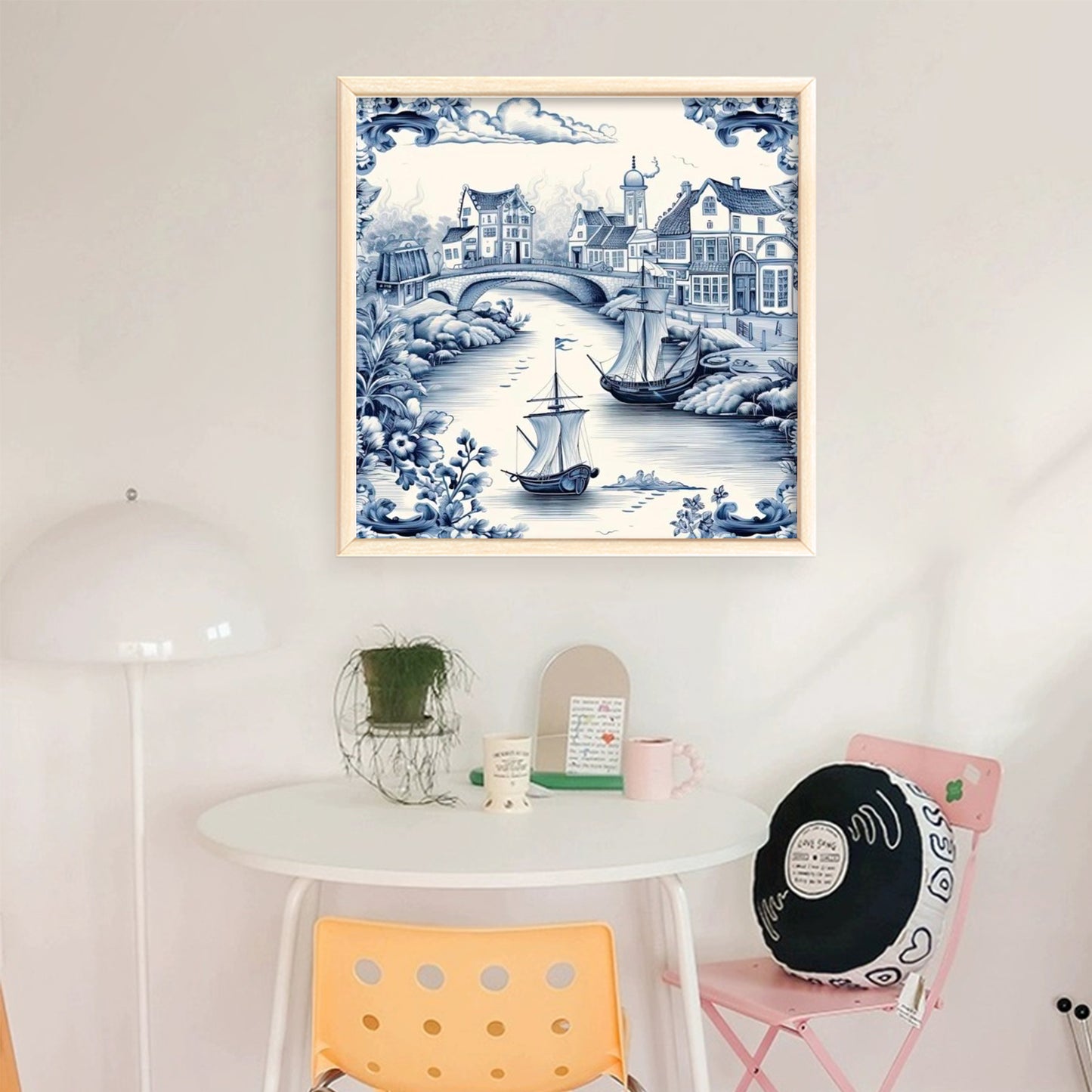 Blue And White Coastal Town - Full 11CT Stamped Cross Stitch 50x50CM - Huacan