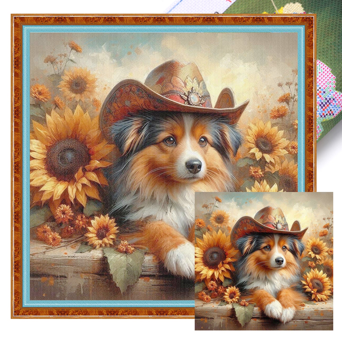 Dog With Cowboy Hat - Full 11CT Stamped Cross Stitch 40x40CM - Huacan
