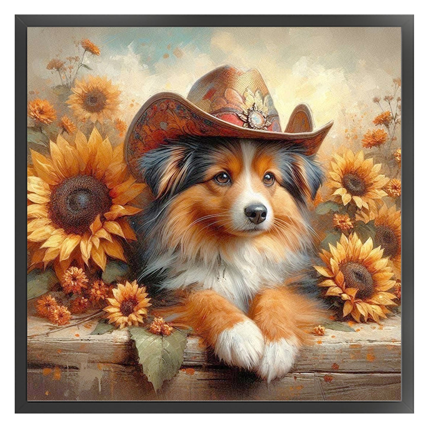 Dog With Cowboy Hat - Full 11CT Stamped Cross Stitch 40x40CM - Huacan