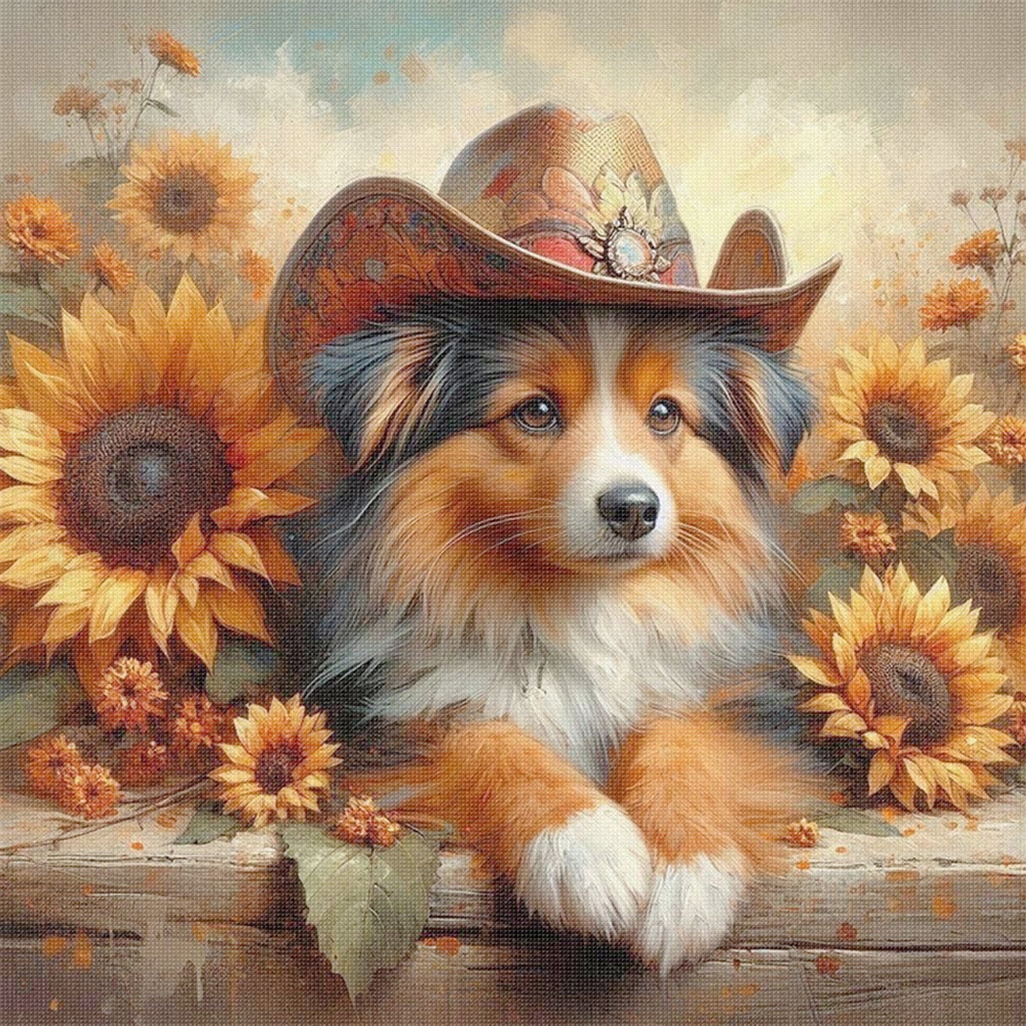 Dog With Cowboy Hat - Full 11CT Stamped Cross Stitch 40x40CM - Huacan