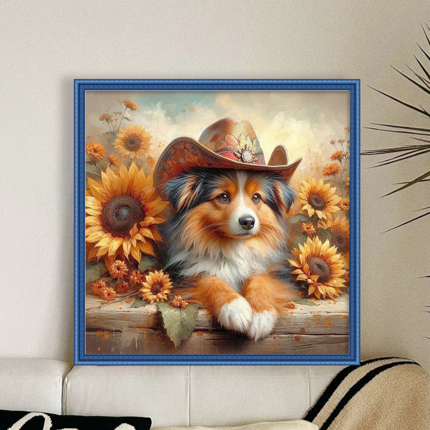 Dog With Cowboy Hat - Full 11CT Stamped Cross Stitch 40x40CM - Huacan