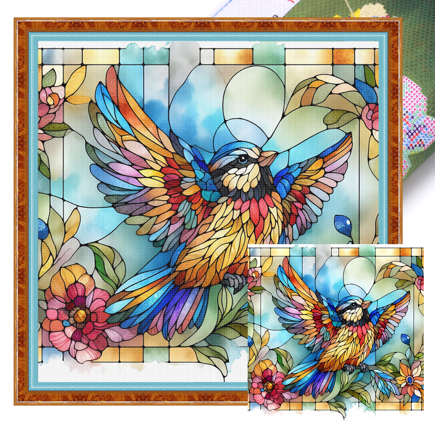Glass Painting - Bird - Full 11CT Stamped Cross Stitch 40x40CM - Huacan