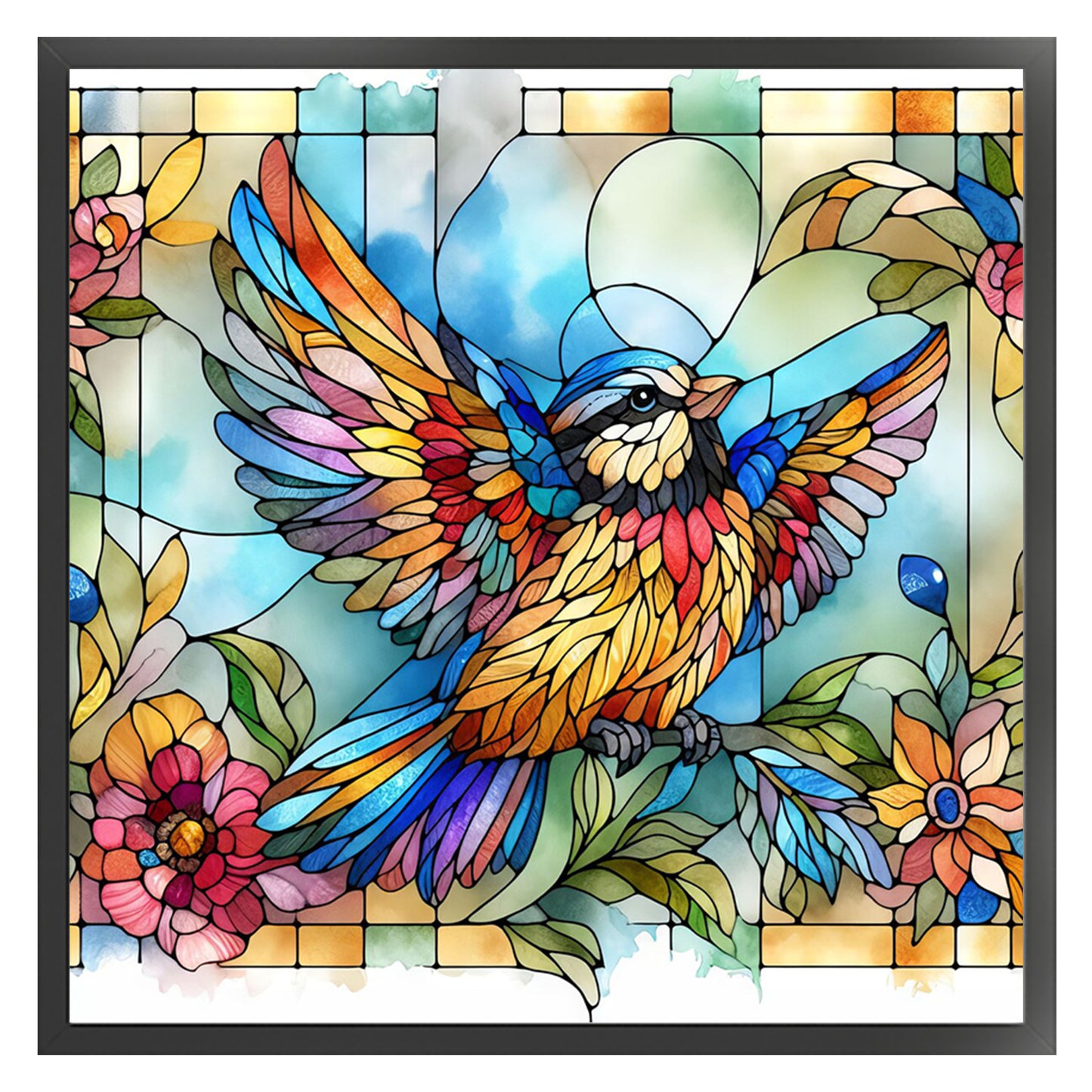 Glass Painting - Bird - Full 11CT Stamped Cross Stitch 40x40CM - Huacan