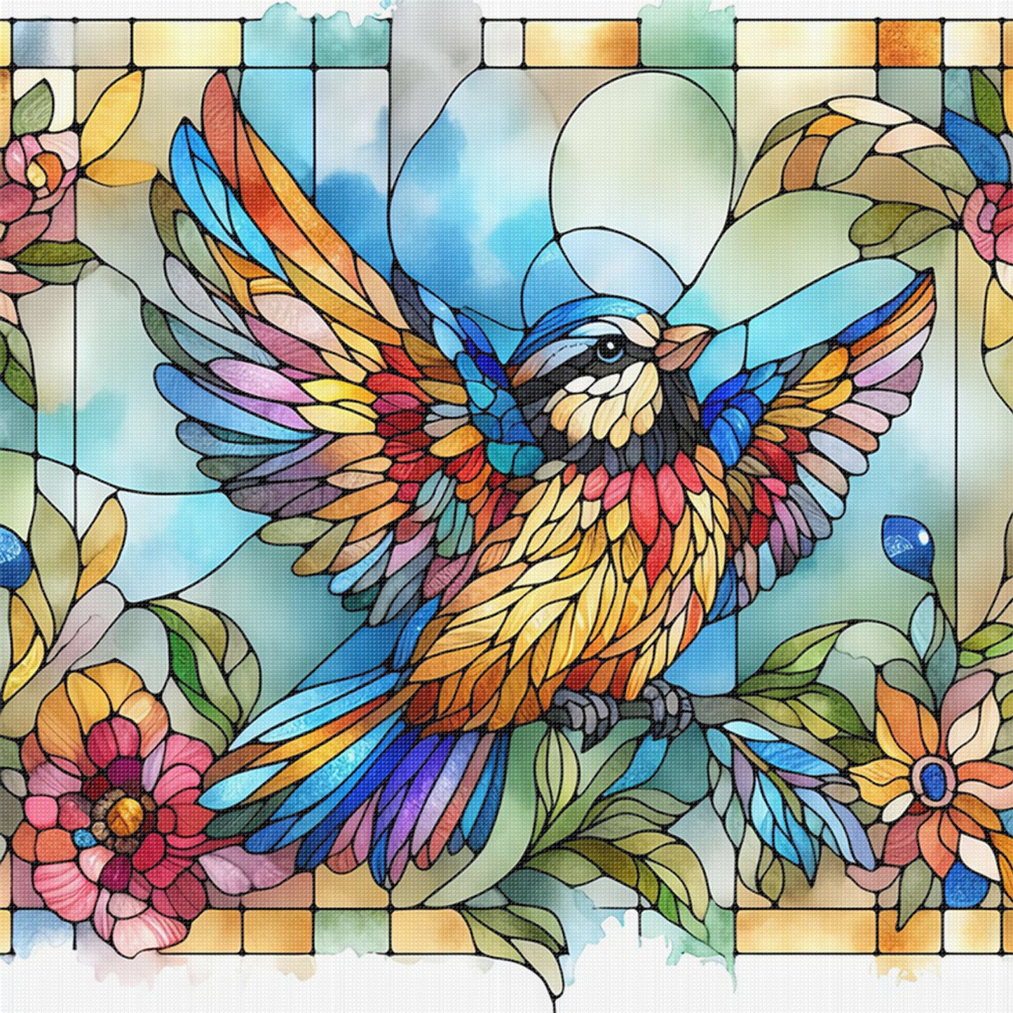 Glass Painting - Bird - Full 11CT Stamped Cross Stitch 40x40CM - Huacan